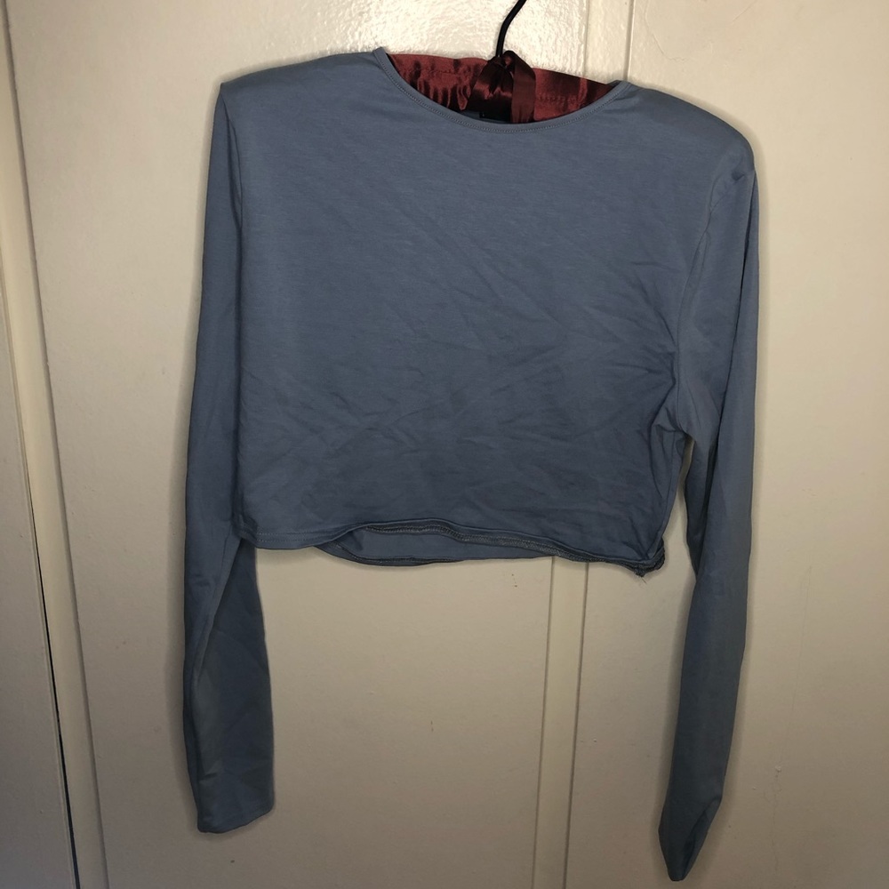 DUSTY BLUE LONG SLEEVE CROP TOP NWT